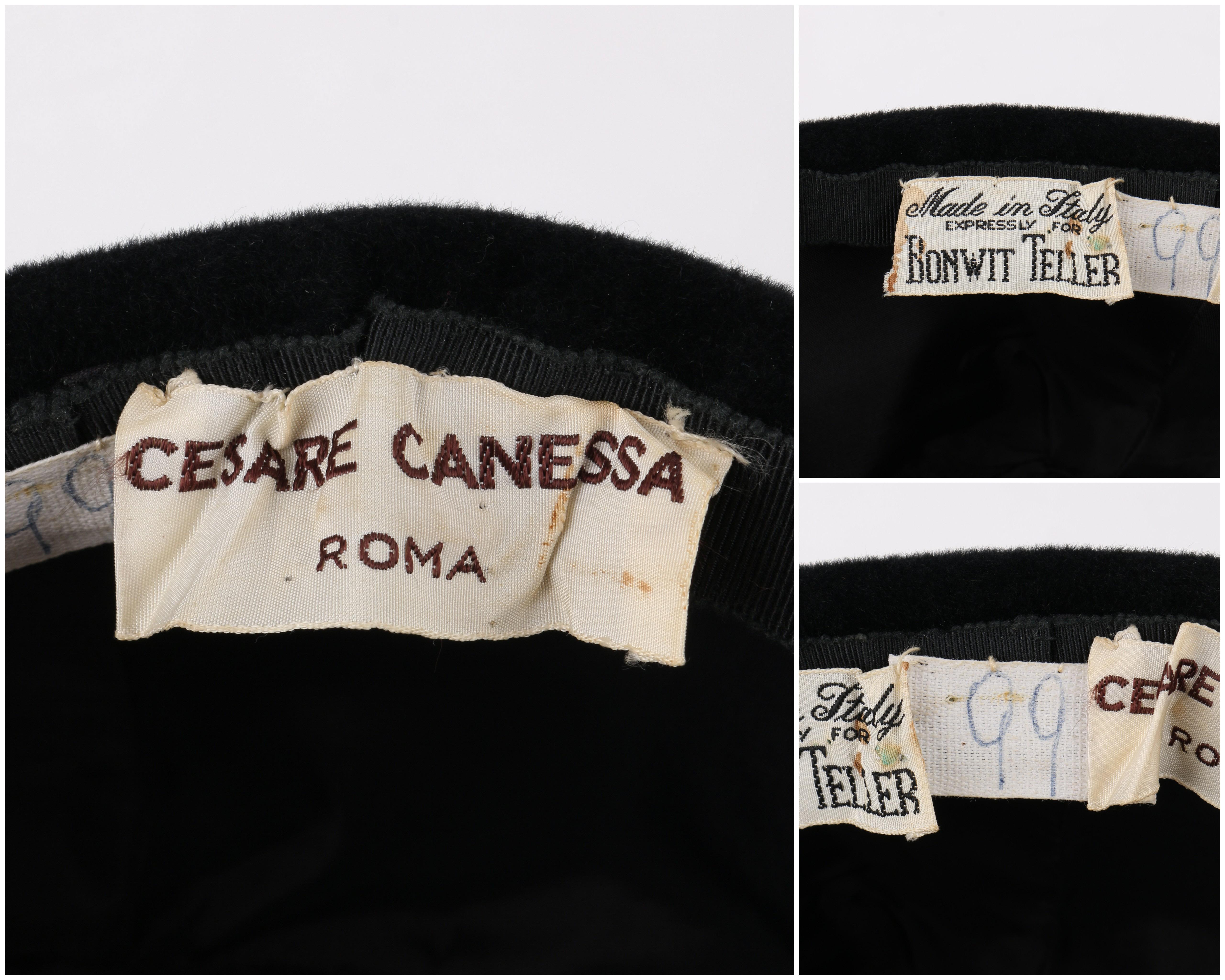 CESARE CANESSA c.1950's Haute Couture Numbered Black Velvet Sculptural Hat  5