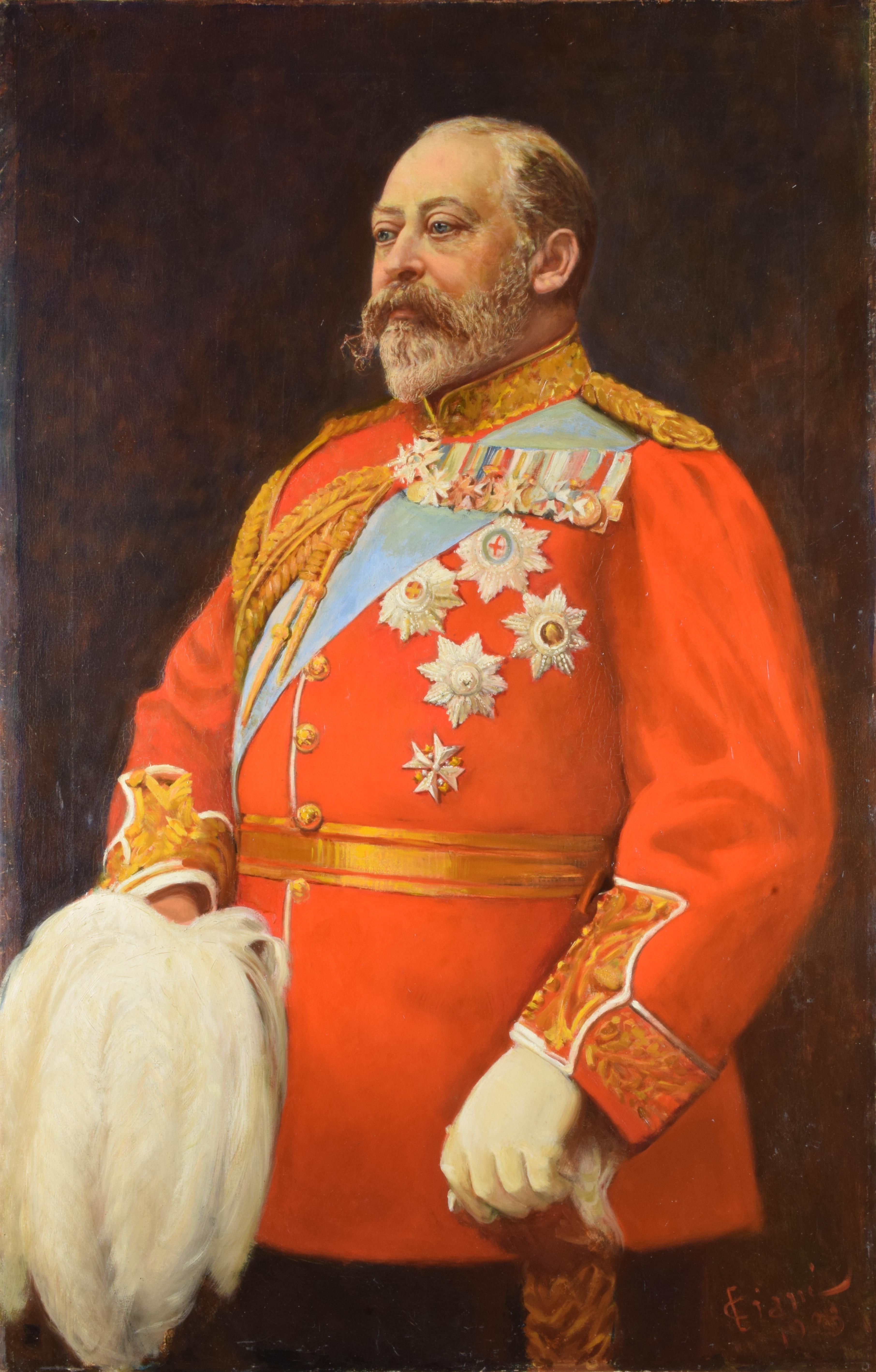 Portrait Edward VII King of the United Kingdom and the British Dominions
Oil on canvas, cm H 146 x W 104

Cesare Ciani (Florence, February 28, 1854 - Florence, February 13, 1925) was an Italian painter.

After completing his studies at the