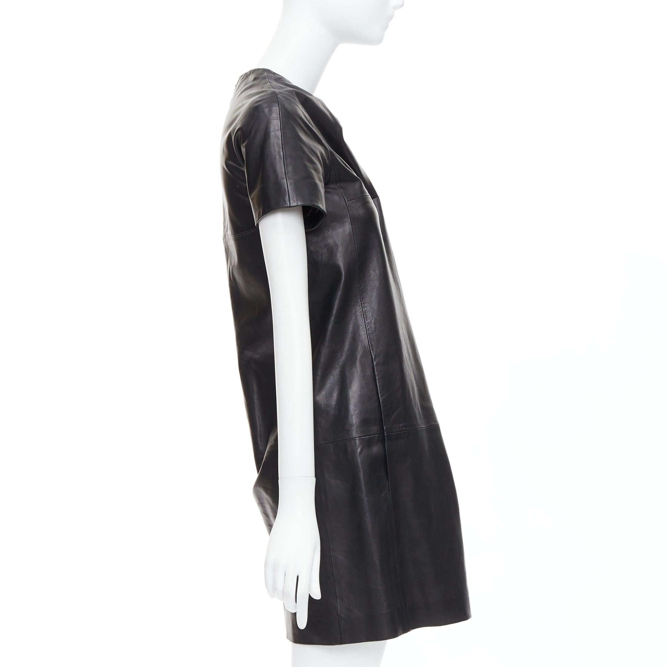 CESARE FABBRI black bow leather silk lined short sleeve dress IT40 S In Good Condition For Sale In Hong Kong, NT