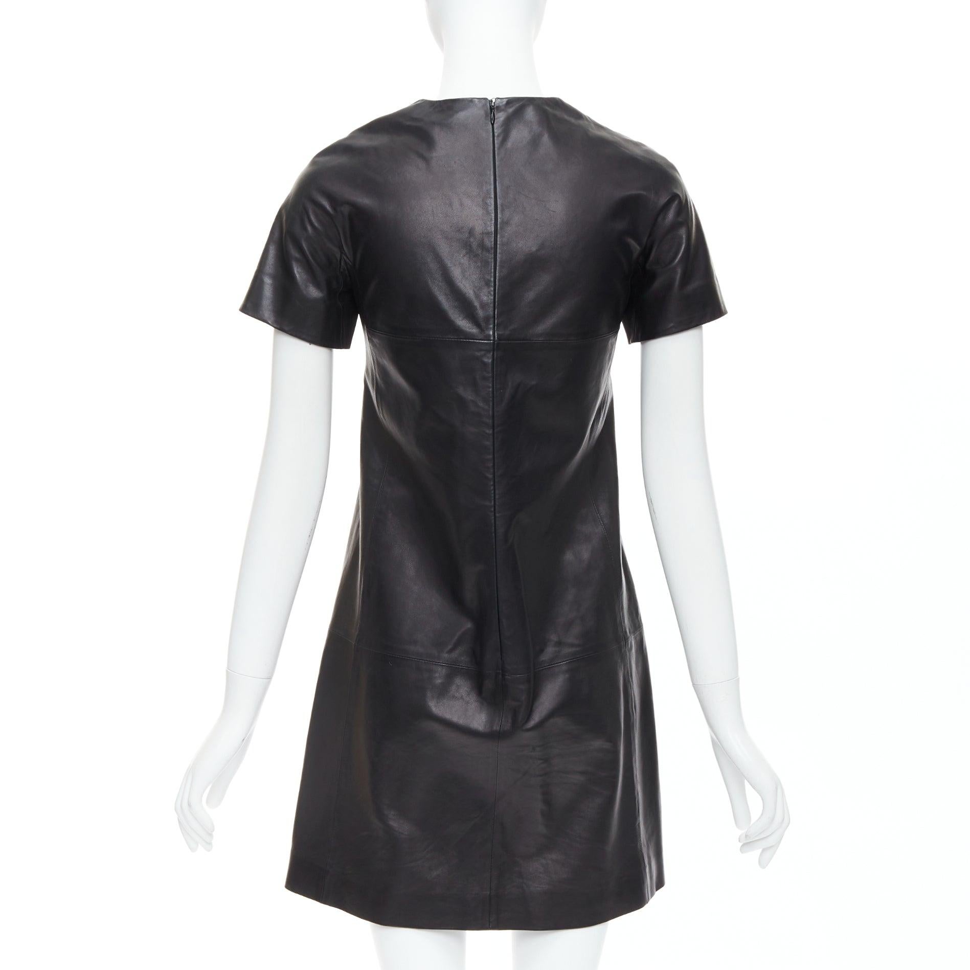 Women's CESARE FABBRI black bow leather silk lined short sleeve dress IT40 S For Sale