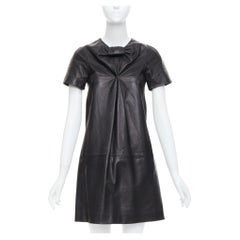CESARE FABBRI black bow leather silk lined short sleeve dress IT40 S