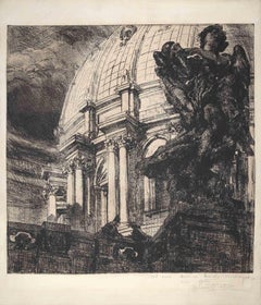 Vintage Detail of the Vatican - Etching by Cesare Fratino  - Mid-20th Century