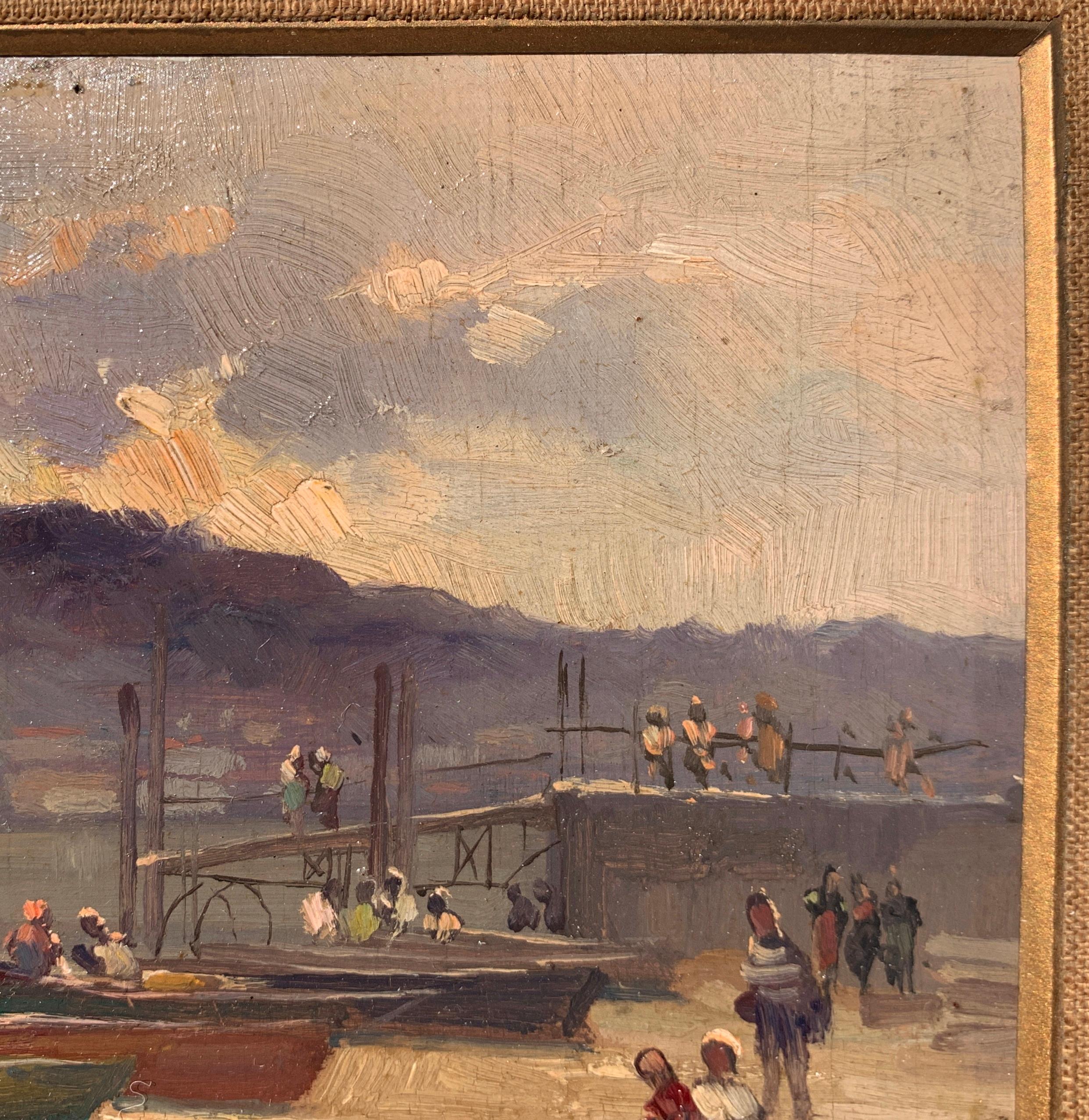 Cesare Gheduzzi - 20th century landscape painting - Harbor scene - Italy For Sale 4