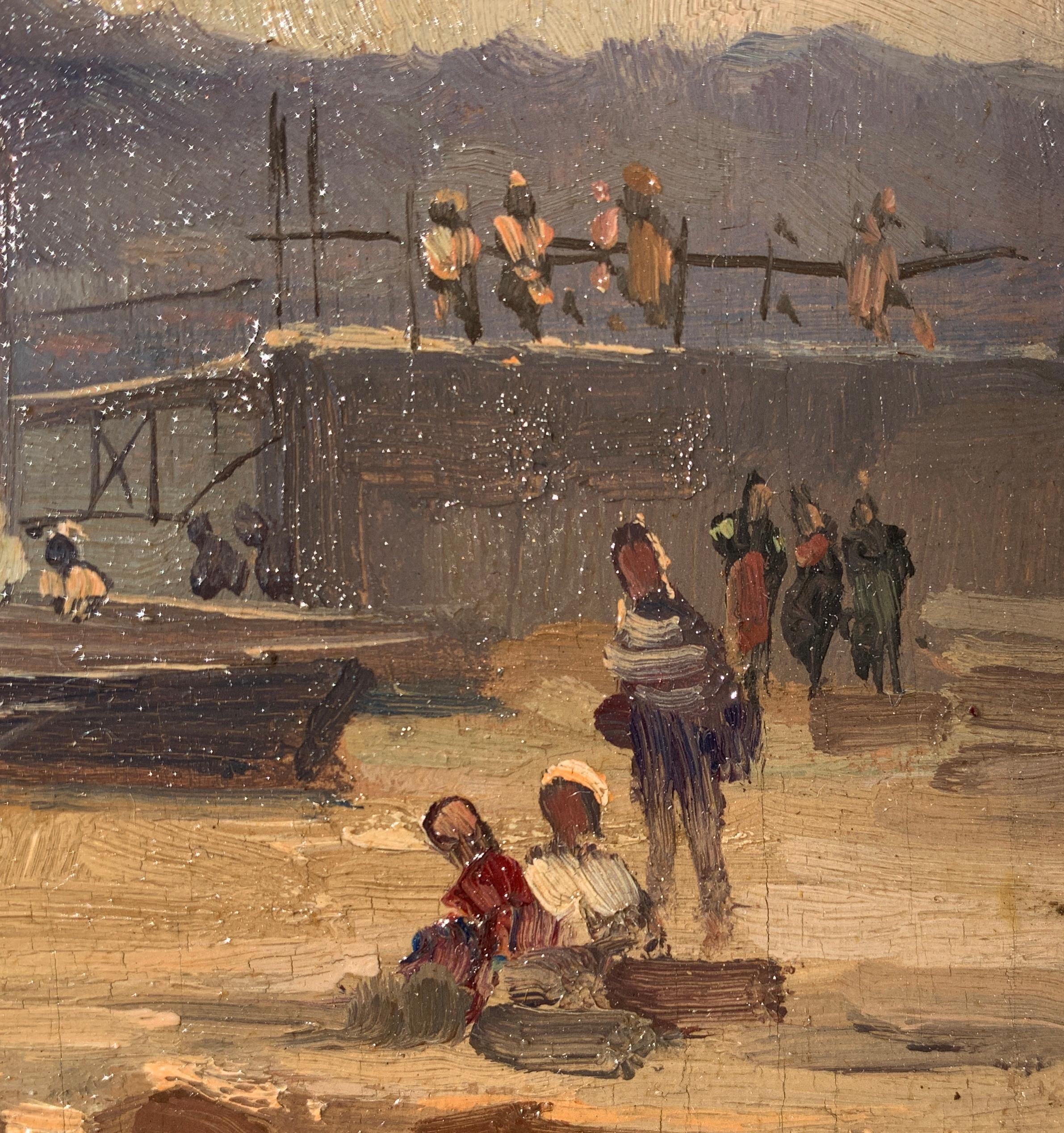 Cesare Gheduzzi - 20th century landscape painting - Harbor scene - Italy For Sale 7