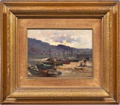 Cesare Gheduzzi - Early 20th century Italian landscape painting - Harbor scene 