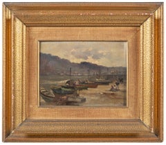 Early 20th century Italian landscape painting - Harbor - Oil on panel Signed
