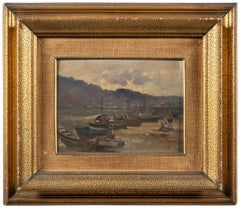 Early 20th century Italian landscape painting - Harbor scene - Oil on panel 