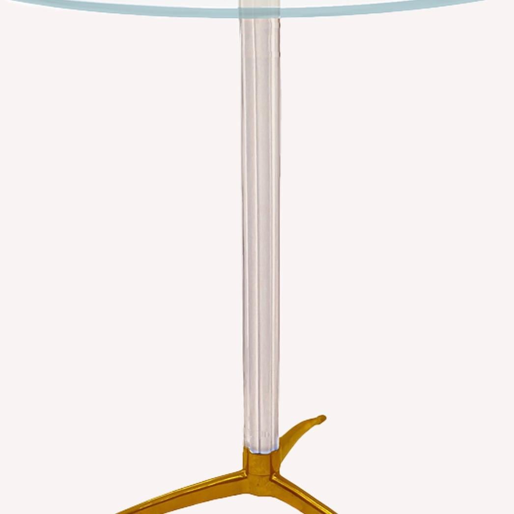Cesare Lacca Attributed Fluted Murano Glass and Brass Side Tables. en Bueno estado para la venta en New York, NY