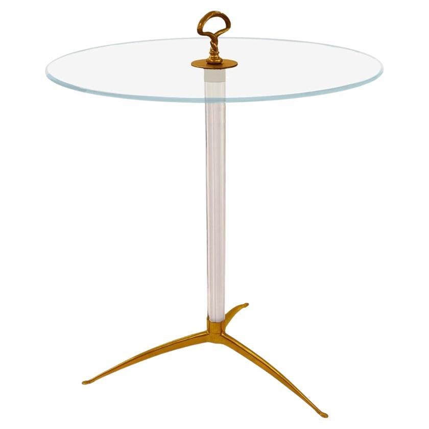 Cesare Lacca Attributed Fluted Murano Glass and Brass Side Tables. en venta