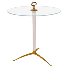 Cesare Lacca Attributed Fluted Murano Glass and Brass Side Tables.
