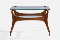 Cesare Lacca Attribution, Side Table, Walnut, Glass, Italy, 1950s