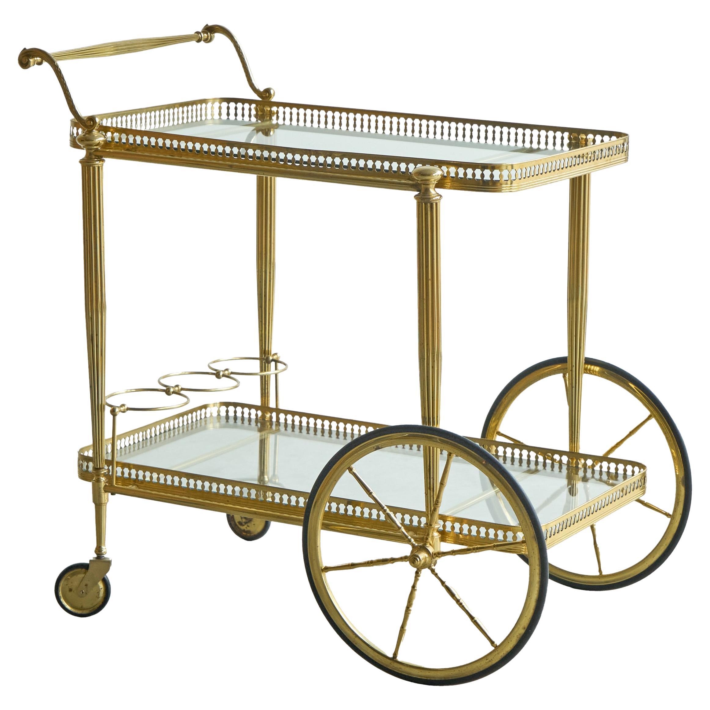 Cesare Lacca Bar Cart in Brass and Glass 1950s For Sale
