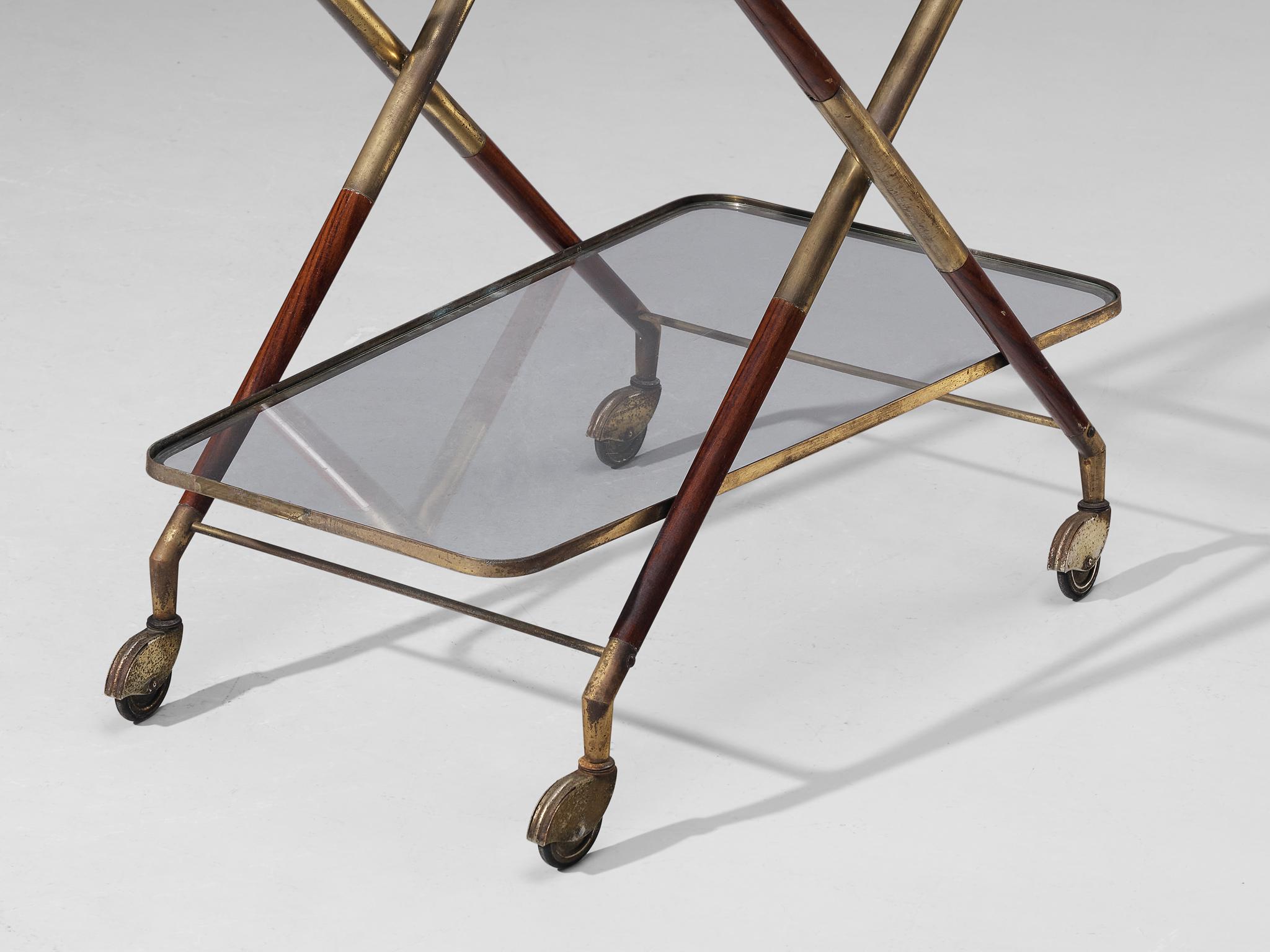 Mid-Century Modern Cesare Lacca Bar Cart in Brass and Glass