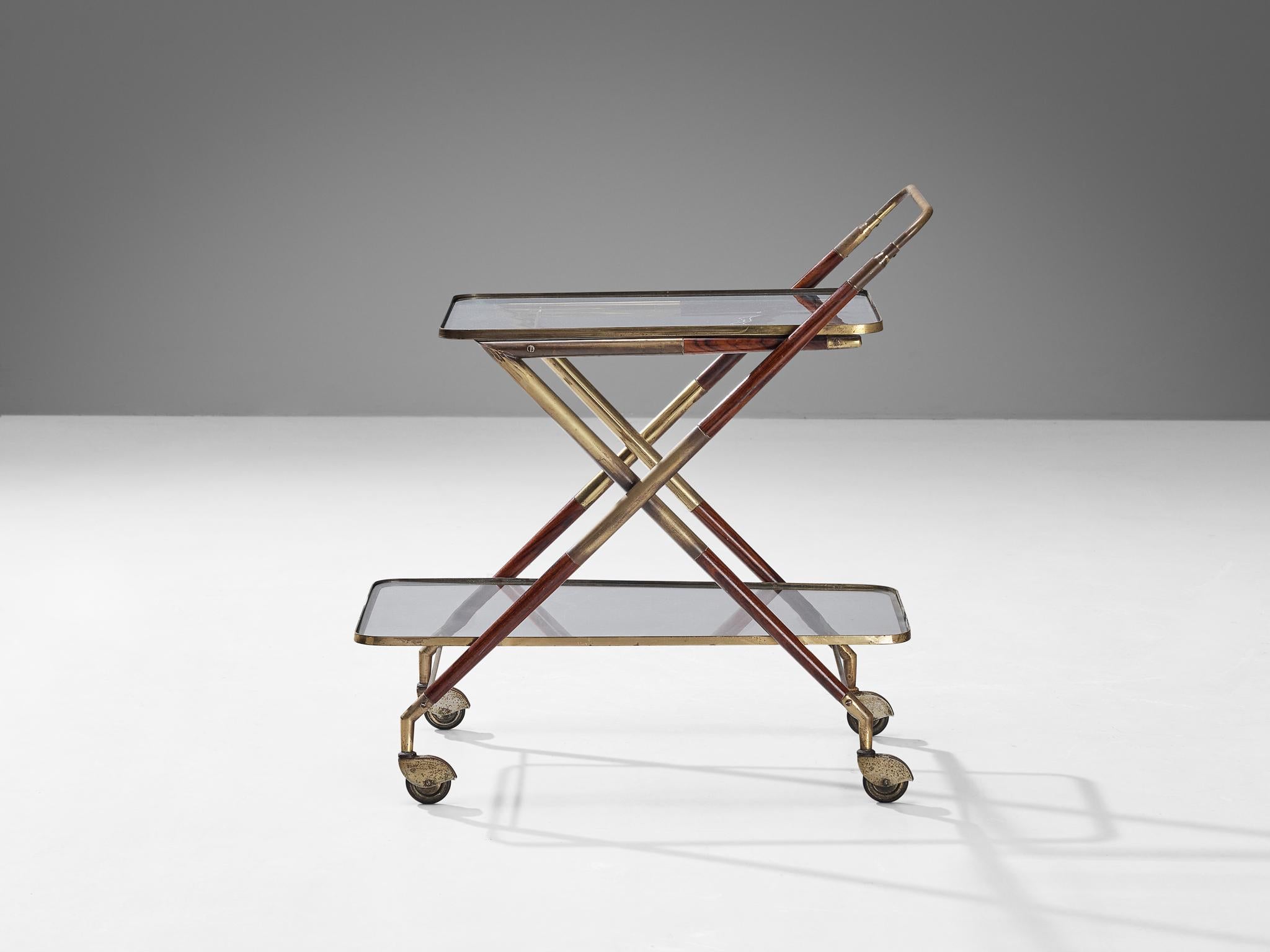 Cesare Lacca Bar Cart in Brass and Glass In Good Condition In Waalwijk, NL