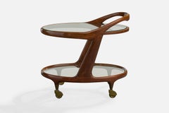 Cesare Lacca, Carrito de bar, Madera, Cristal, Latón, Italia, Años 50