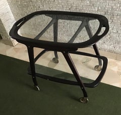 Cesare Lacca Bar Trolley with Movable Tray Wood Brass, 1950, Italy