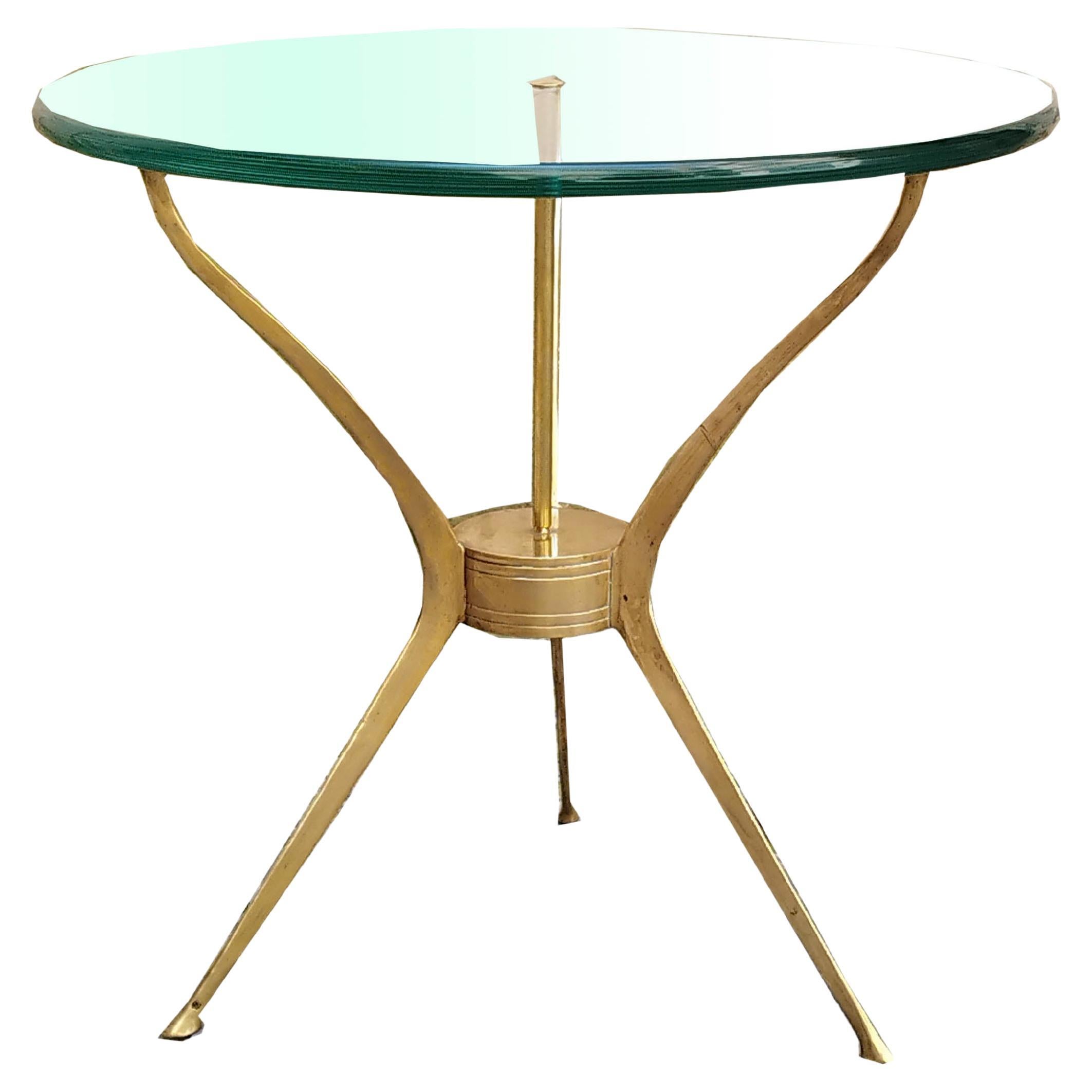 Cesare Lacca Brass and Glass Tripod Coffee Table, Italy 1950s