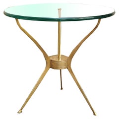 Retro Cesare Lacca Brass and Glass Tripod Coffee Table, Italy 1950s