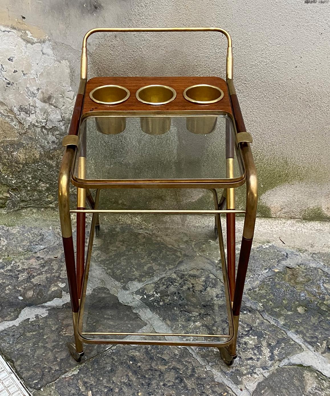 Italian Cesare Lacca Brass and Mahogany Bar Cart