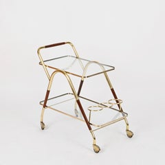 Cesare Lacca Brass and Walnut Wood Mid-Century Bar Cart, Italy, 1950s