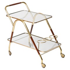 Cesare Lacca Brass and Walnut Wood Mid-Century Bar Cart, Italy, 1950s