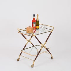Cesare Lacca Brass and Wood Mid-Century Bar Cart, Italy, 1950s