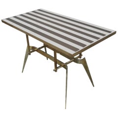 Cesare Lacca Brass & Decorated Crystal Midcentury Italian Coffee Table, 1950