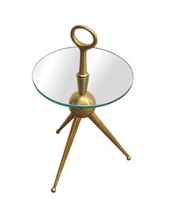 Tavolo rotondo/servomuto e treppiede in ottone di Cesare Lacca, Italia, 1960