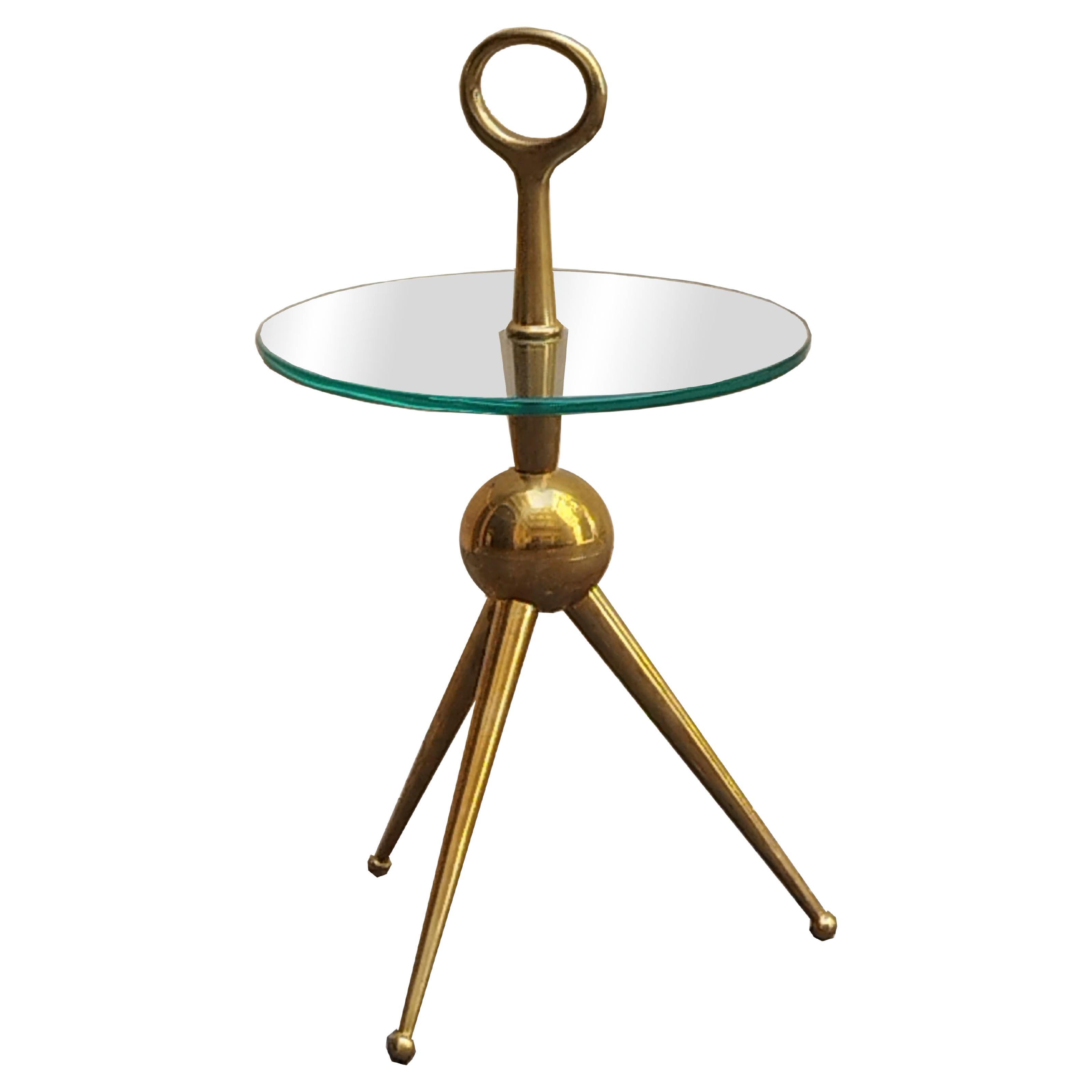 Cesare Lacca Brass Round Table/Servomute and Tripod, Italy, 1960