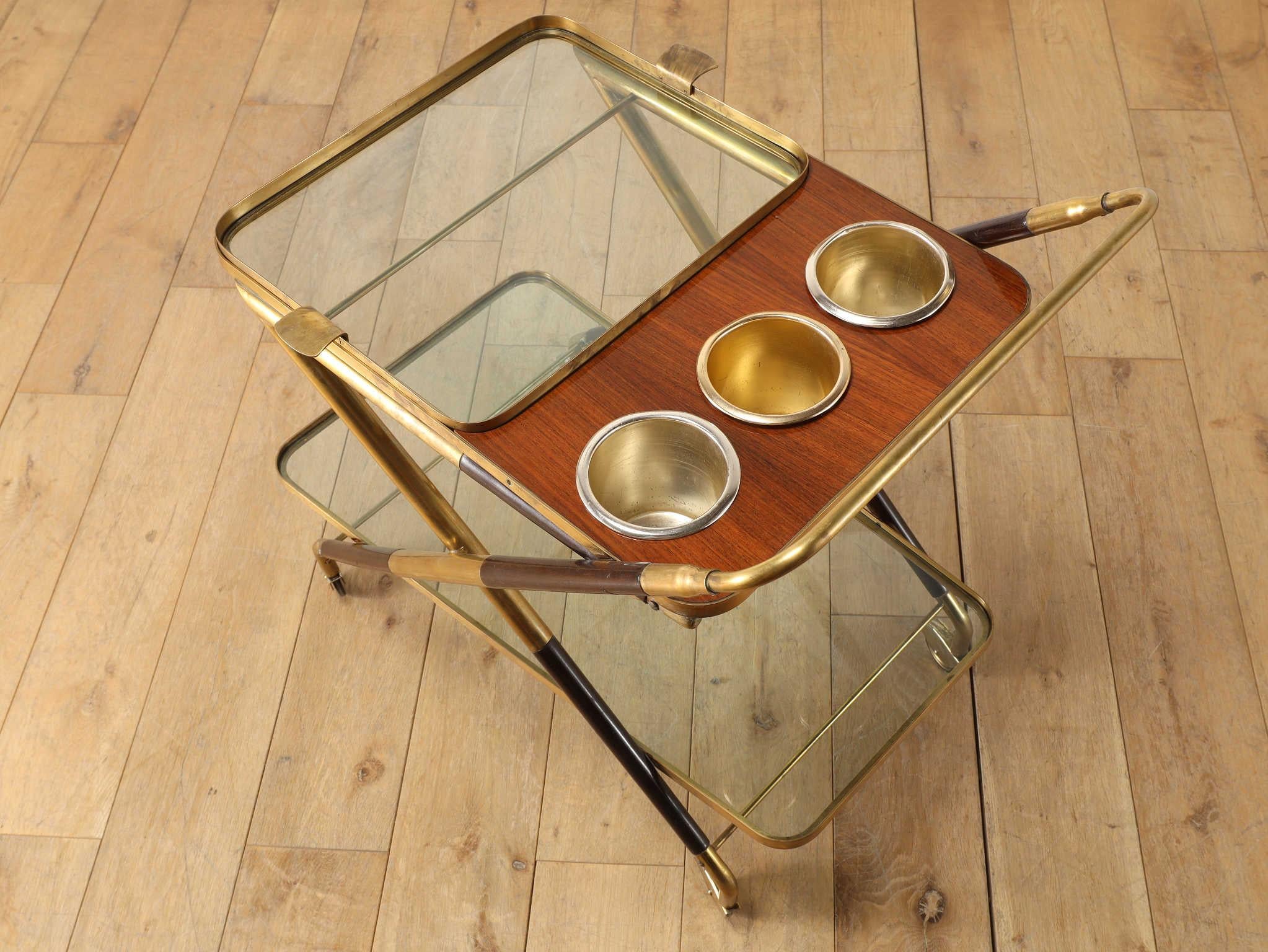Mid-Century Modern Cesare Lacca Brass Tea Cart 1950's For Sale