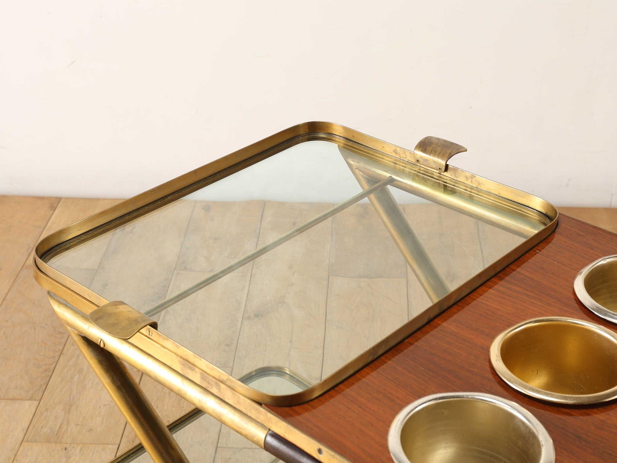 Italian Cesare Lacca Brass Tea Cart 1950's For Sale