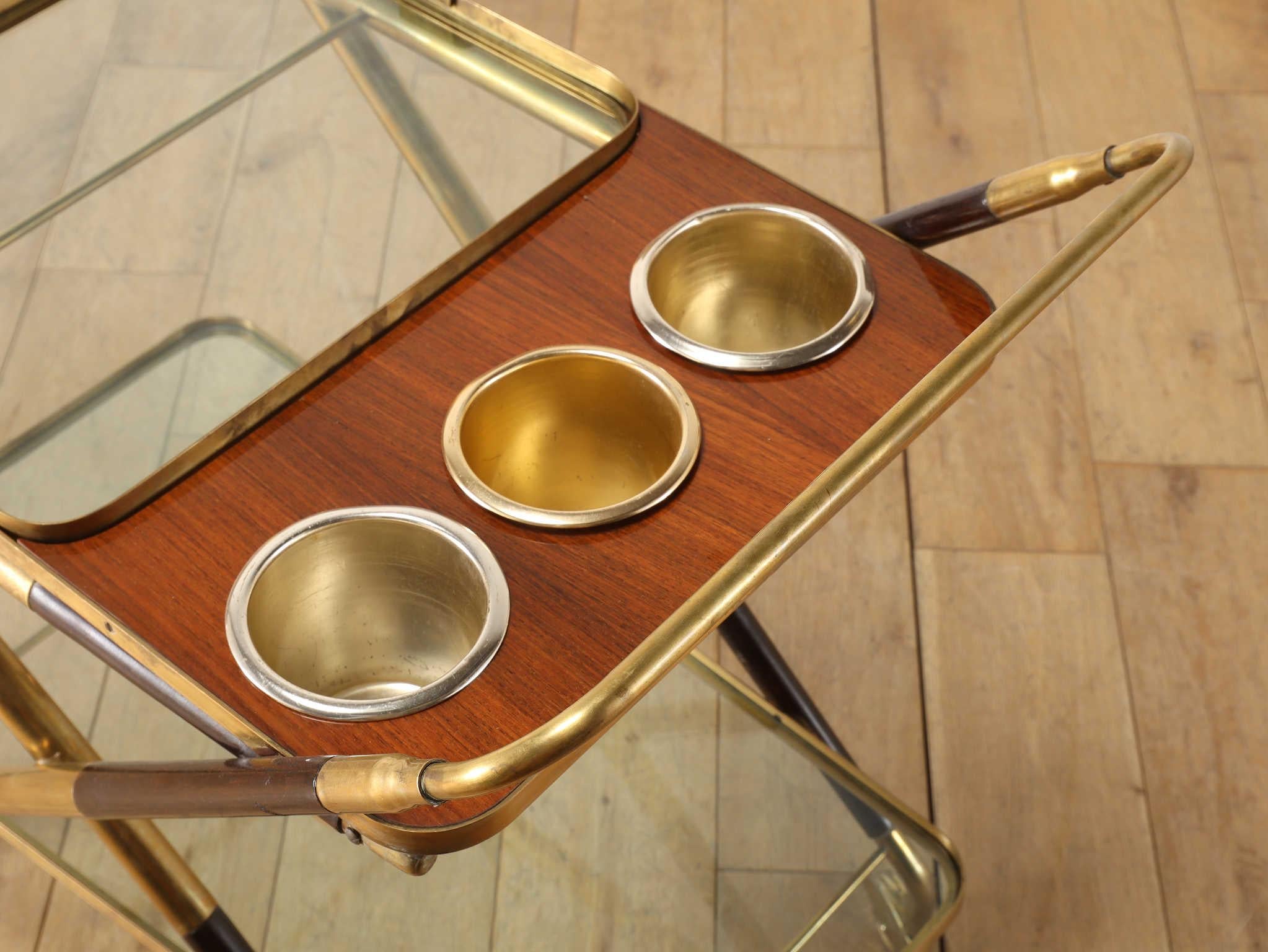 Cesare Lacca Brass Tea Cart 1950's For Sale 2