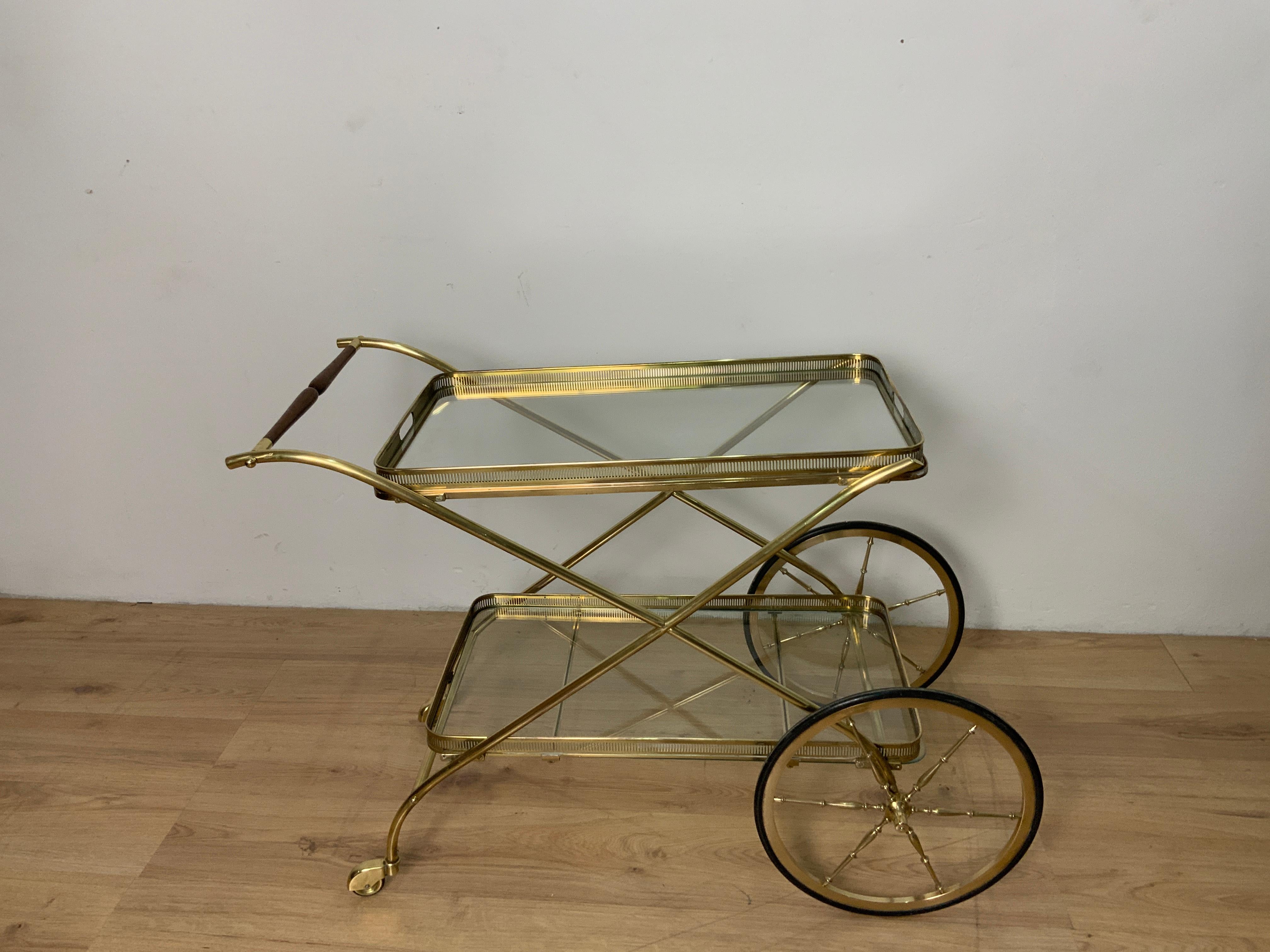 Brass food trolley, Italian production of the 1950s attributed to the Neapolitan designer Cesare Lacca.