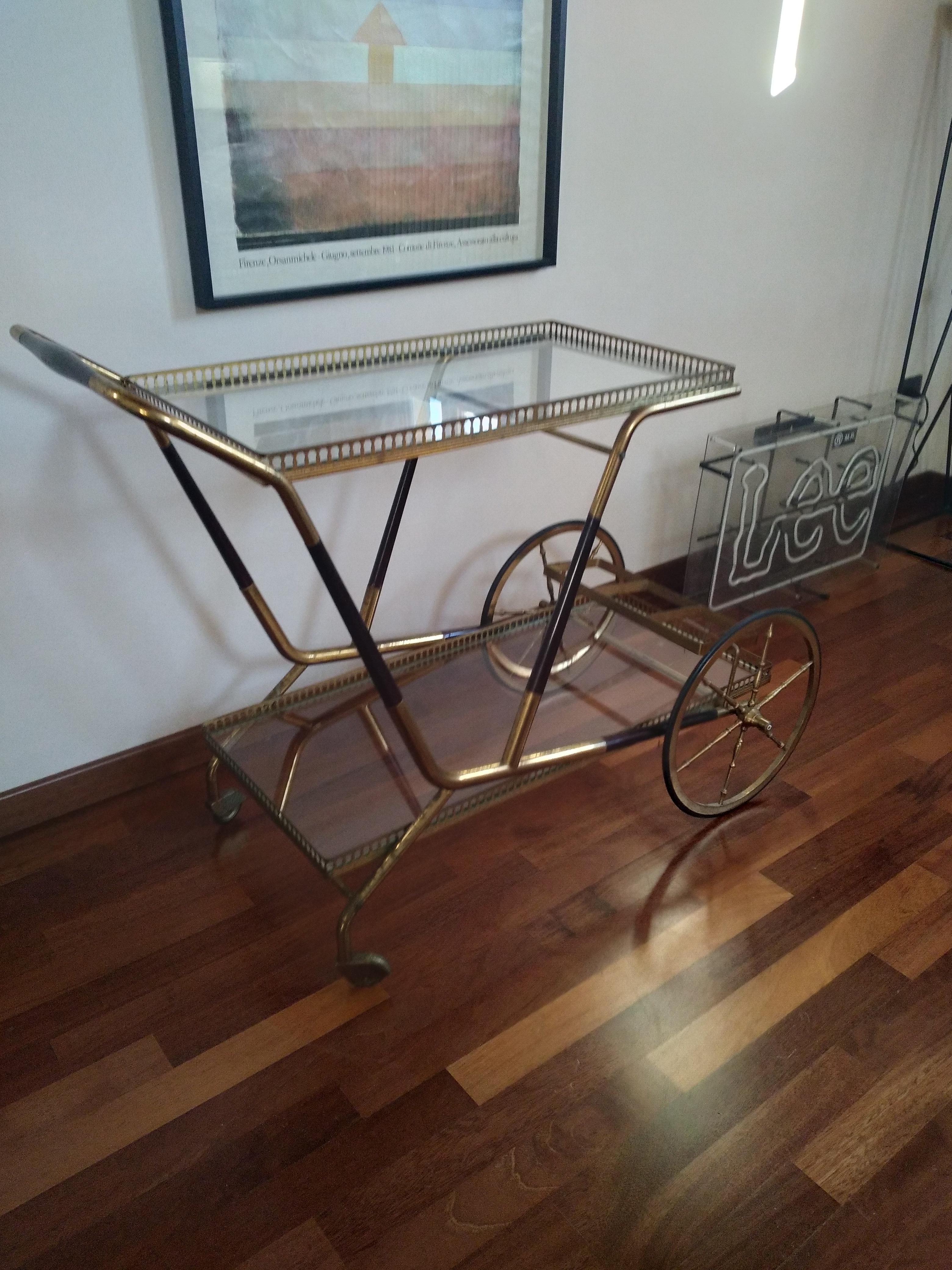 Brass Caesar Lacquer Trolley Bar  Italy 1950