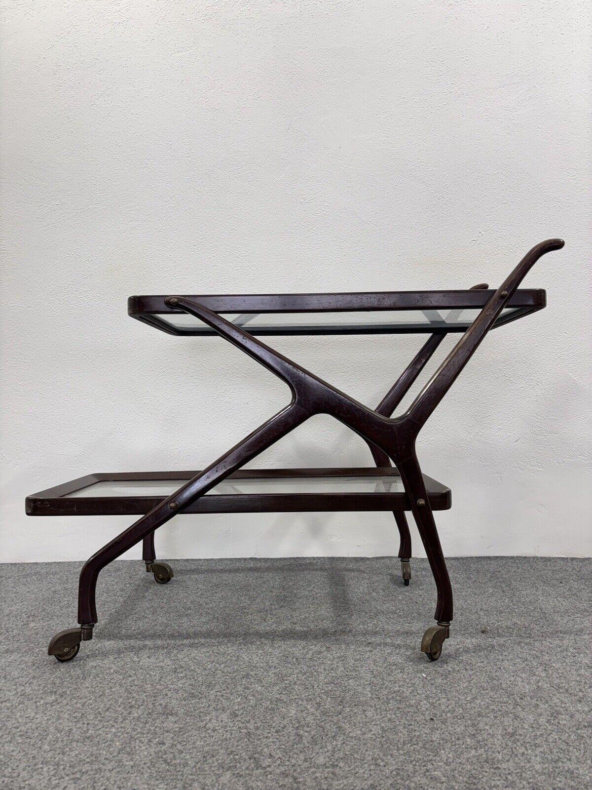 Vetro Cesare Lacca Carrello Portavivande Legno 1950's Mid Century Design in vendita