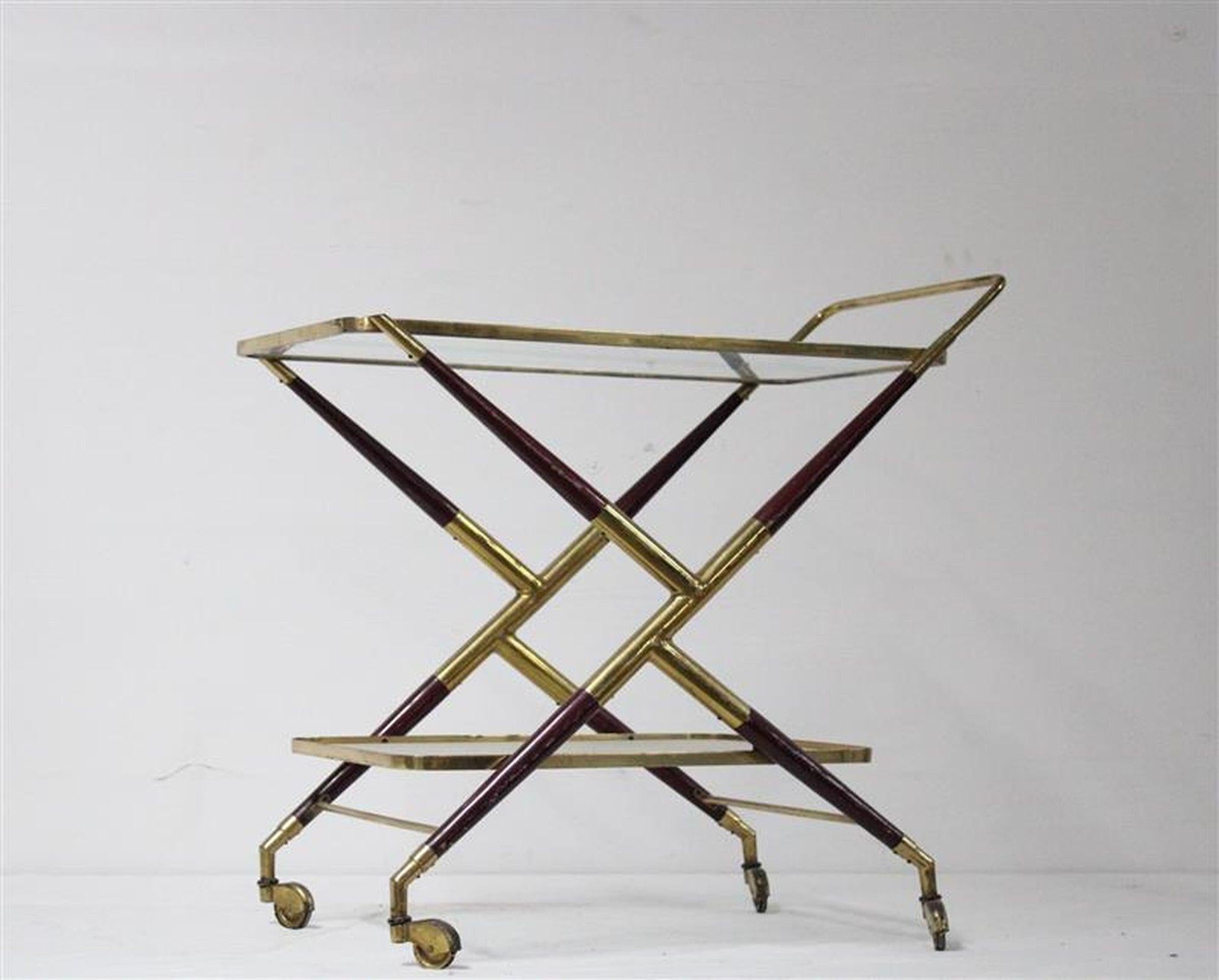 Beautiful Italian Trolley in Brass and Rosewood by Cesare Lacca, 1950s
