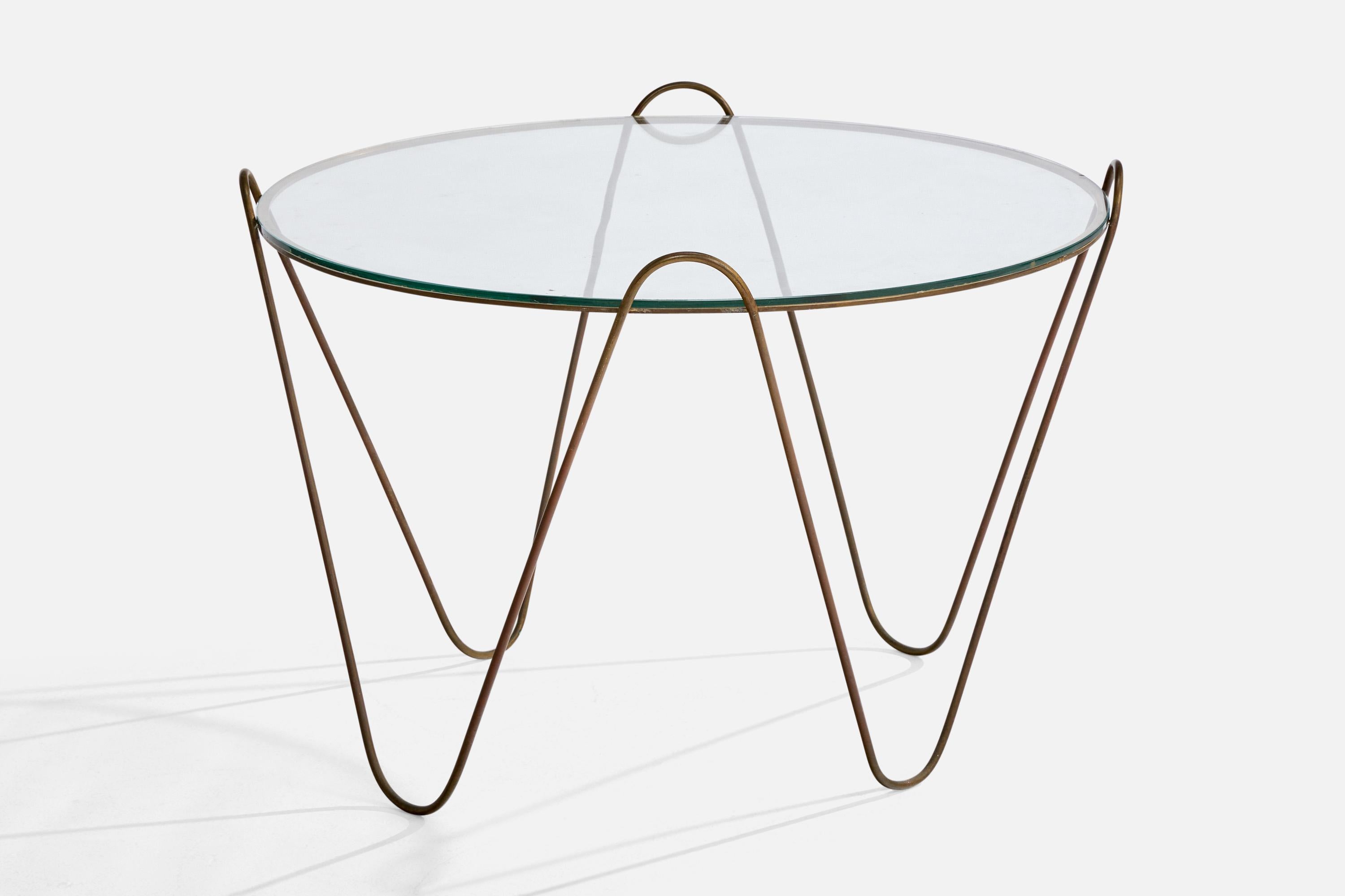 Mid-Century Modern Cesare Lacca, table basse, laiton, verre, Italie, années 1950 en vente
