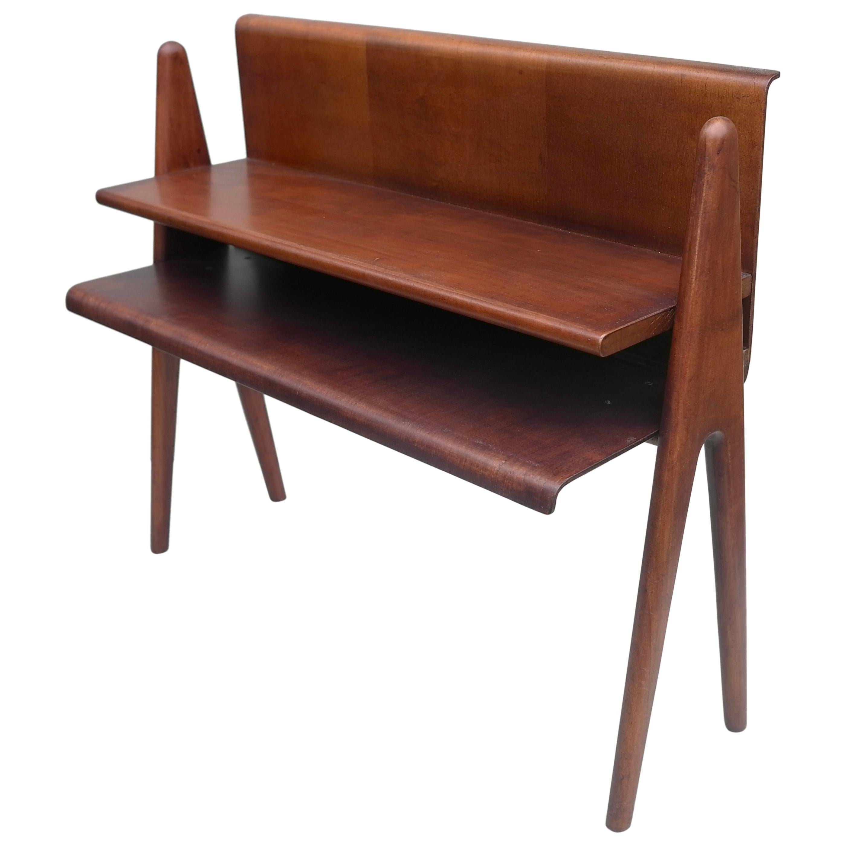 Cesare Lacca Curved Walnut Plywood Side Table or Book Stand, Italy, 1950s