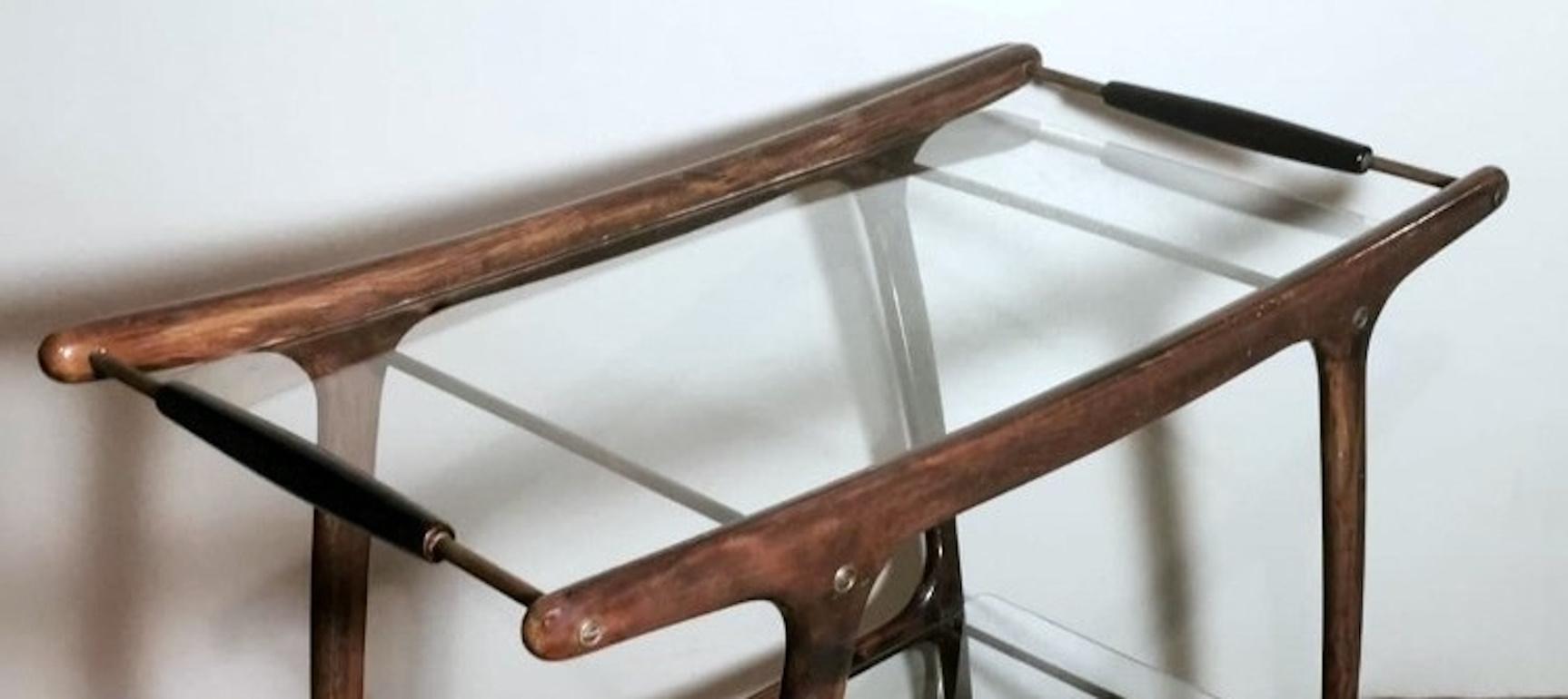 Cesare Lacca Designer Italian Service Cart Walnut And Glass Tops. For Sale 7