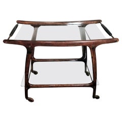 Cesare Lacca Designer Italian Service Cart Walnut And Glass Tops.