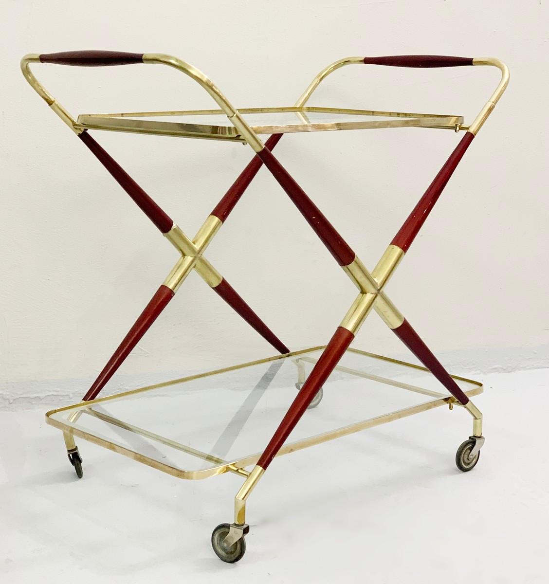 Cesare Lacca gilt brass and wood trolley bar.
  