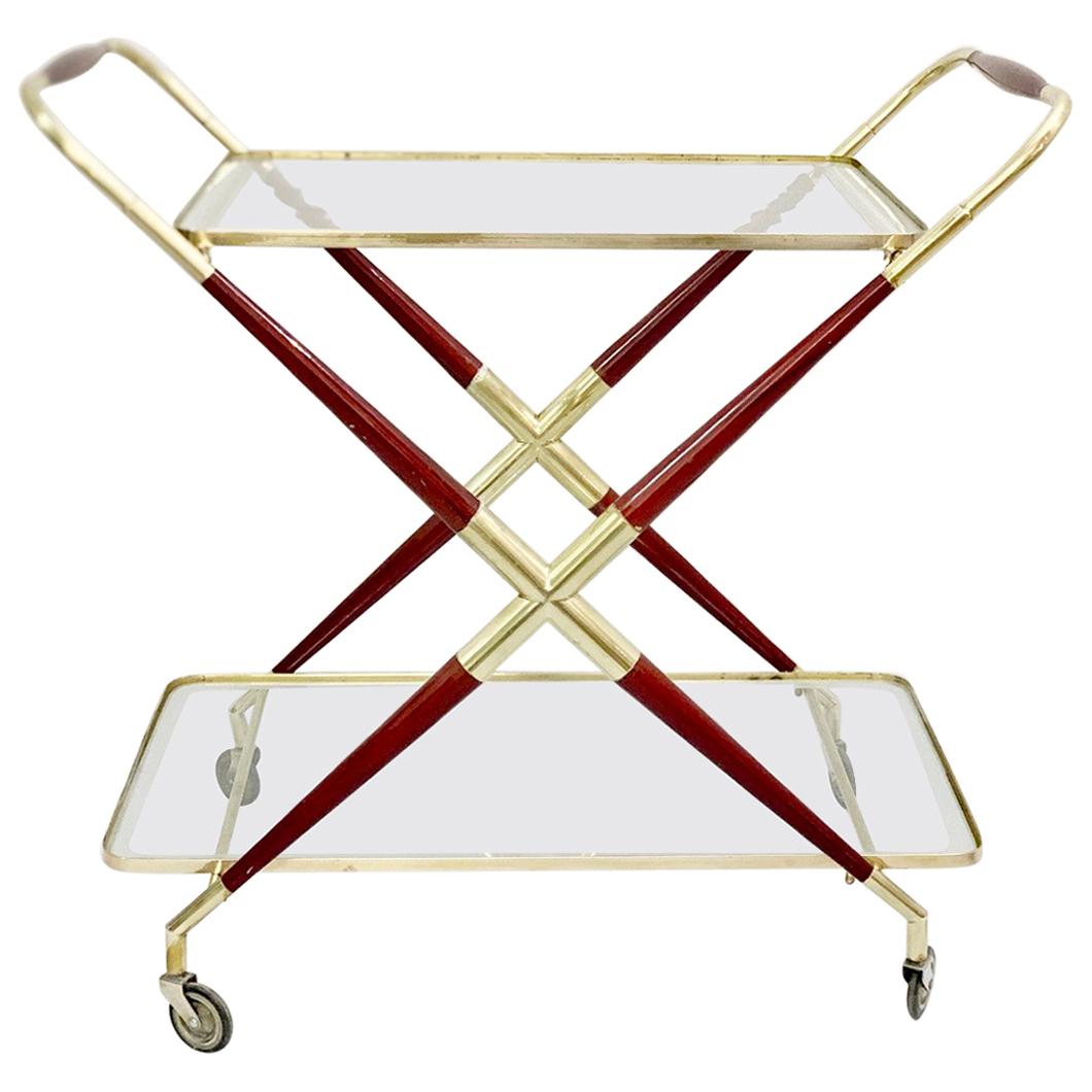 Cesare Lacca Gilt Brass and Wood Trolley Bar