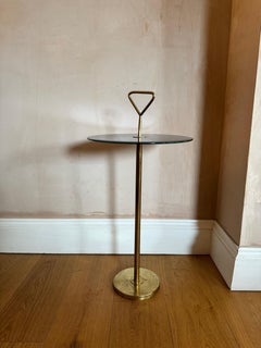 Italian 1960's Gilt Metal Side Table, Cesare Lacca Style with Blue Mirrored Top