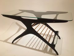 Cesare Lacca Glass Coffee Table in Mahogany and Maple, Italy, circa 1950