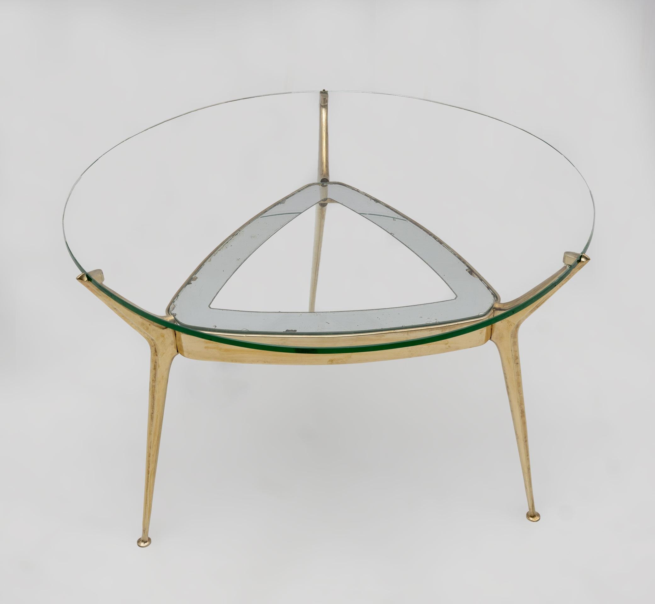 Mid-Century Modern Cesare Lacca Italian Bronze and Glass Coffee table by Fontana Arte, 1950s For Sale
