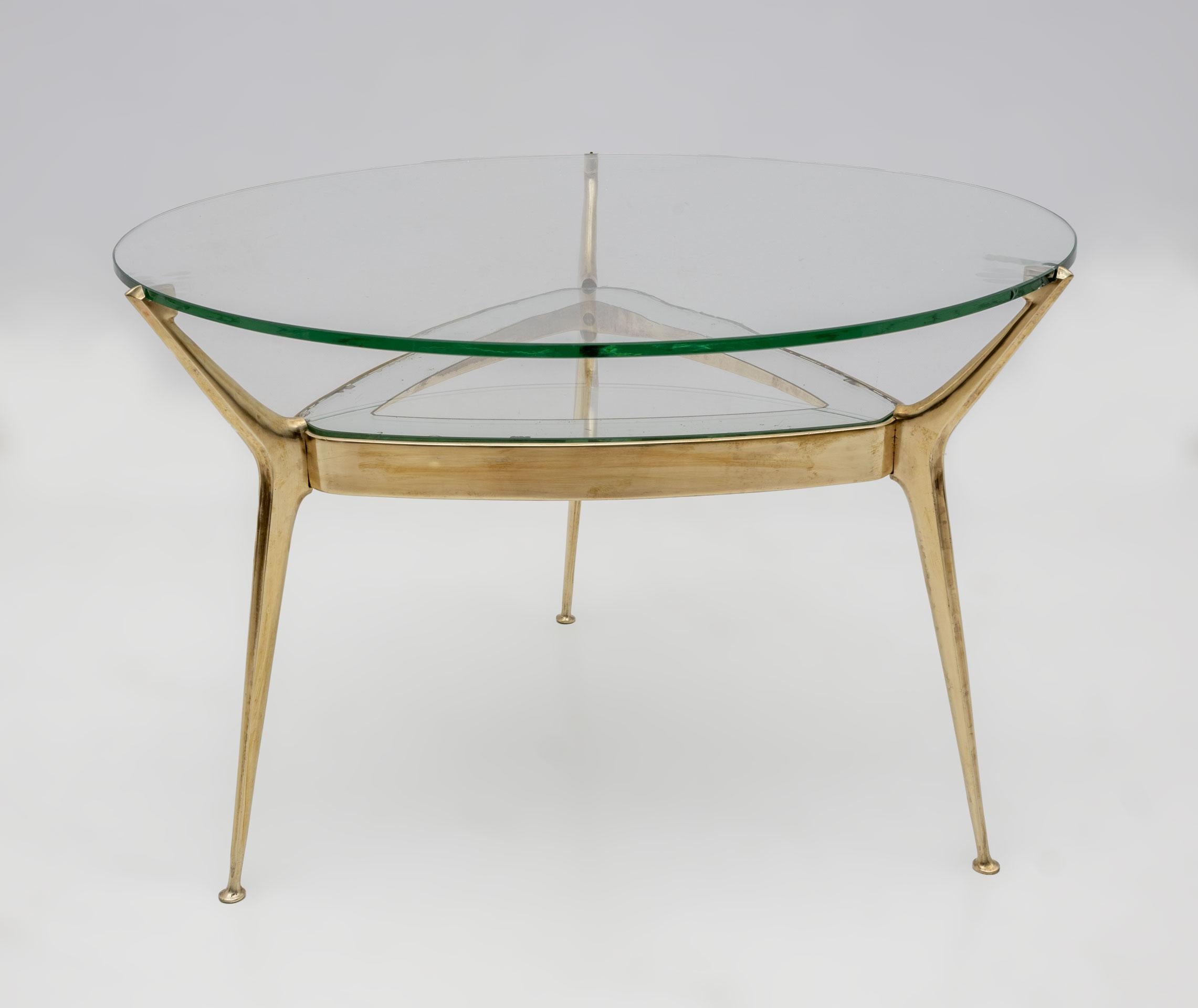 Mid-20th Century Cesare Lacca Italian Bronze and Glass Coffee table by Fontana Arte, 1950s For Sale