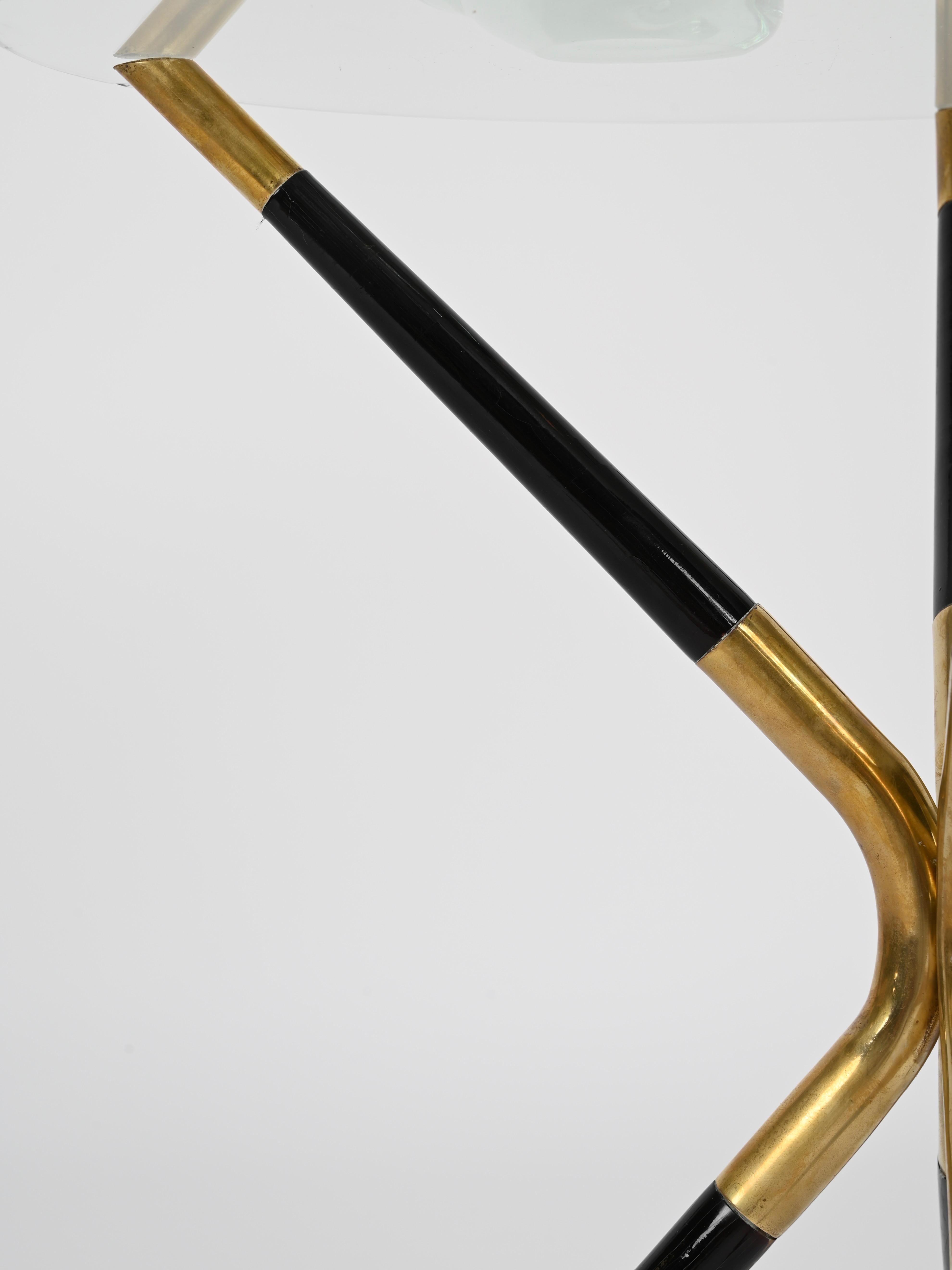 Cesare Lacca Italian Mid-Century Brass and Lacquered Wood Round Side Table 1950s For Sale 6