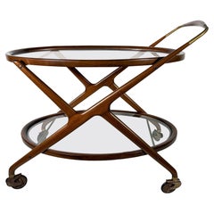 Cesare Lacca Italian Mid-Century Oval Darkened Teak and Brass Serving Trolley