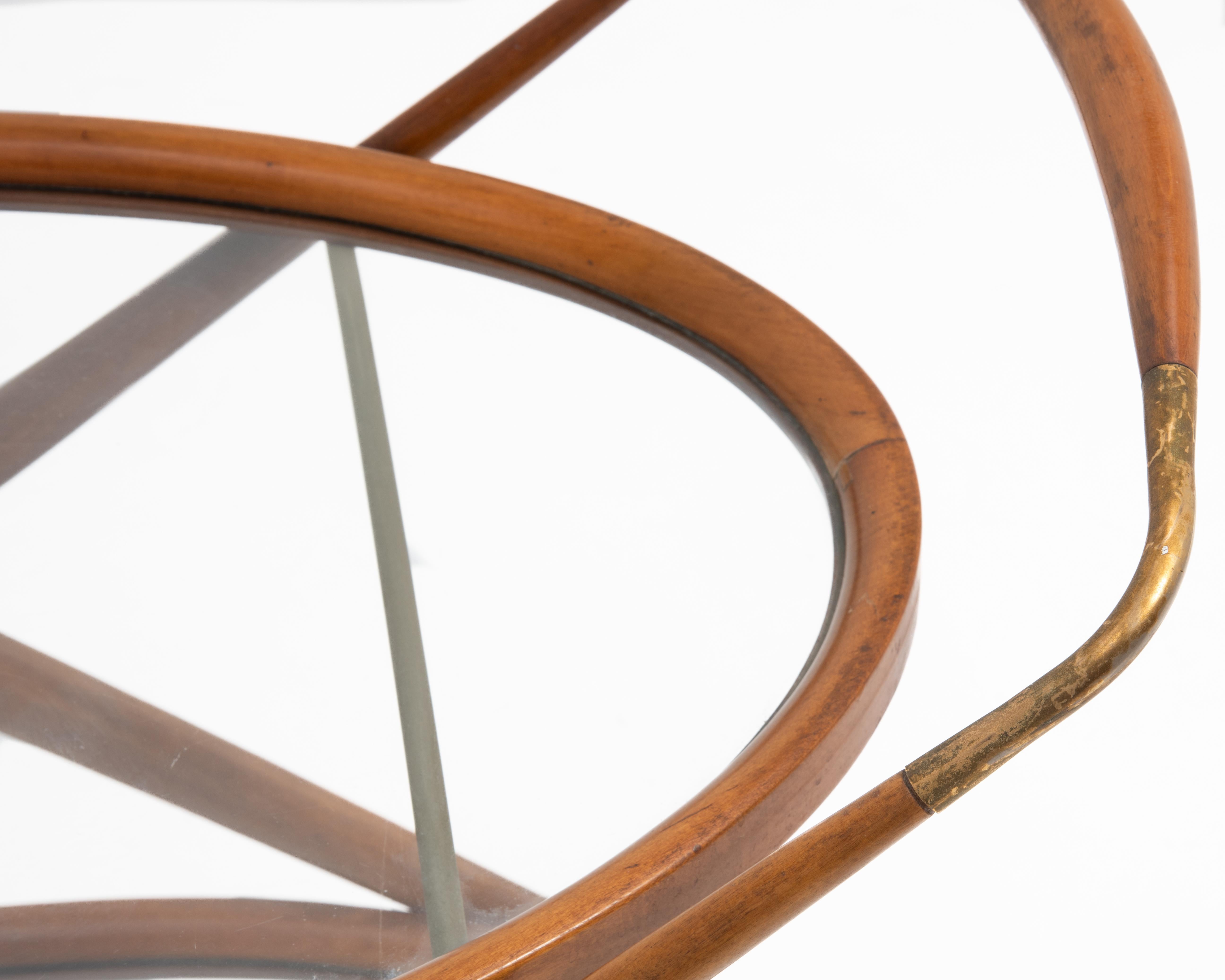 Cesare Lacca Italian Mid-Century Oval Teak and Brass Serving Trolley Bar Cart For Sale 8