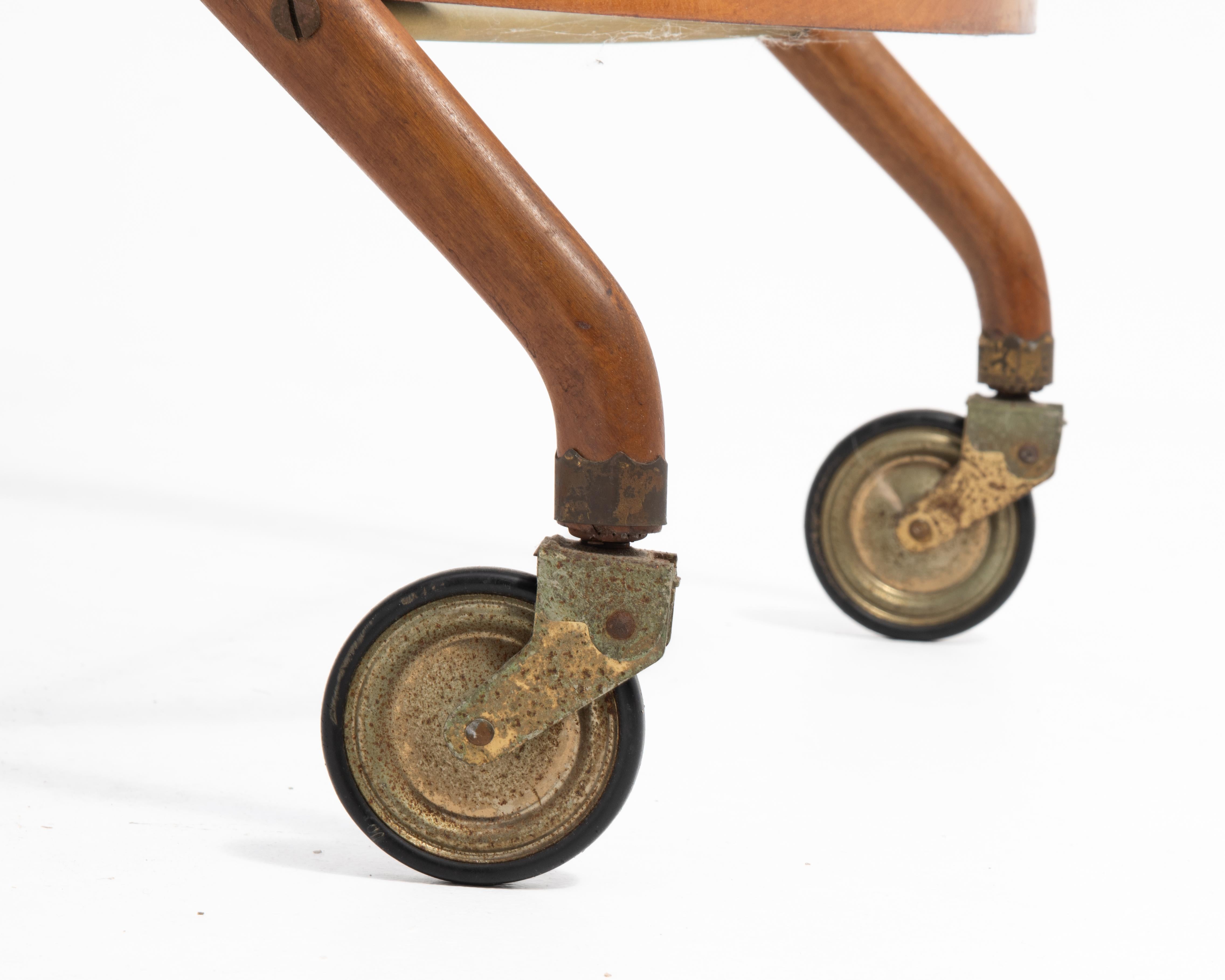 Cesare Lacca Italian Mid-Century Oval Teak and Brass Serving Trolley Bar Cart For Sale 12